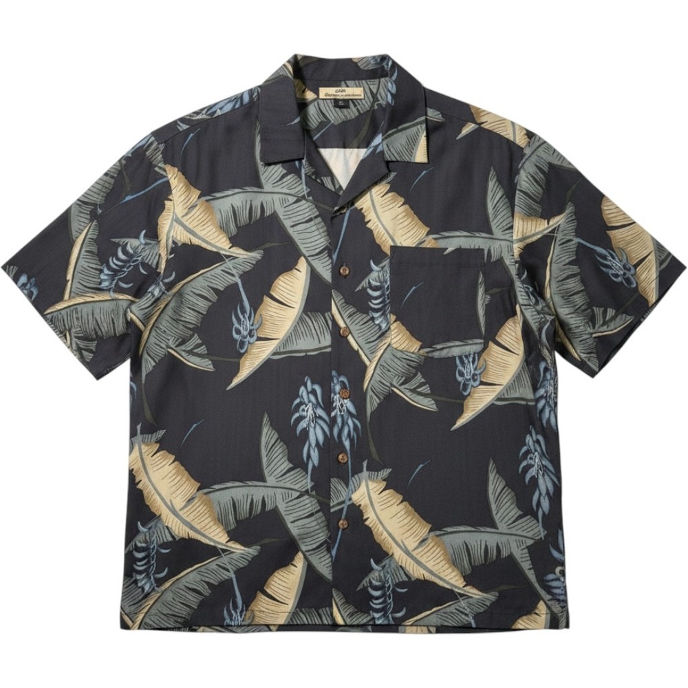 Tommy Bahama Shirt Mens L Black 100% Silk Tropical Leaf Camp Button Up Coastal